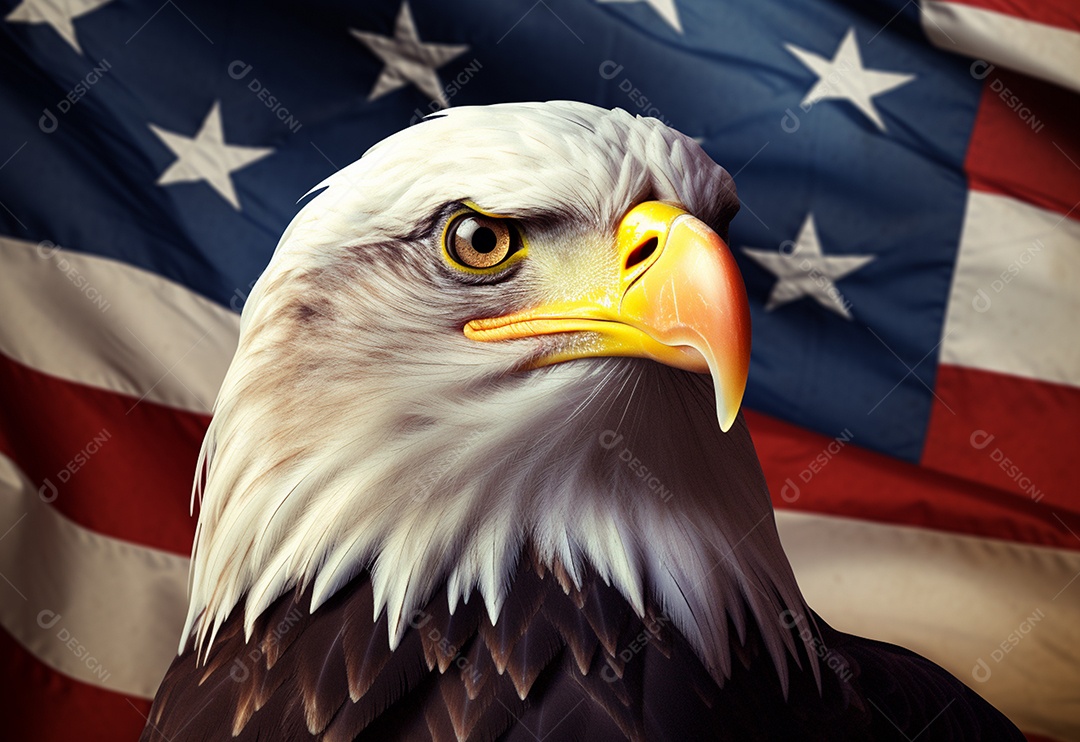 Águia-de-cabeça-branca com fundo de bandeira dos Estados unidos