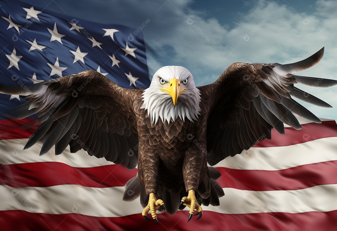 Águia-de-cabeça-branca com fundo de bandeira dos Estados unidos