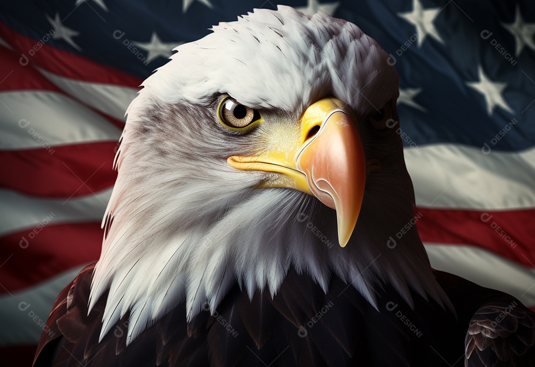 Águia-de-cabeça-branca com fundo de bandeira dos Estados unidos