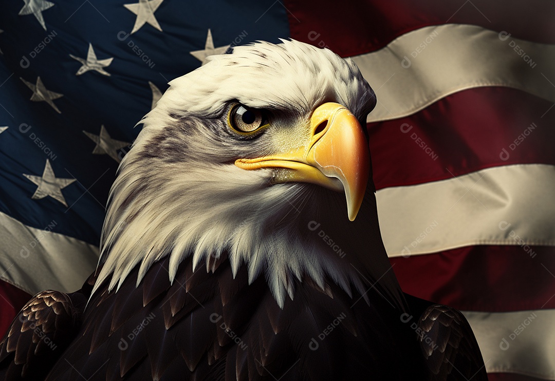 Águia-de-cabeça-branca com fundo de bandeira dos Estados unidos