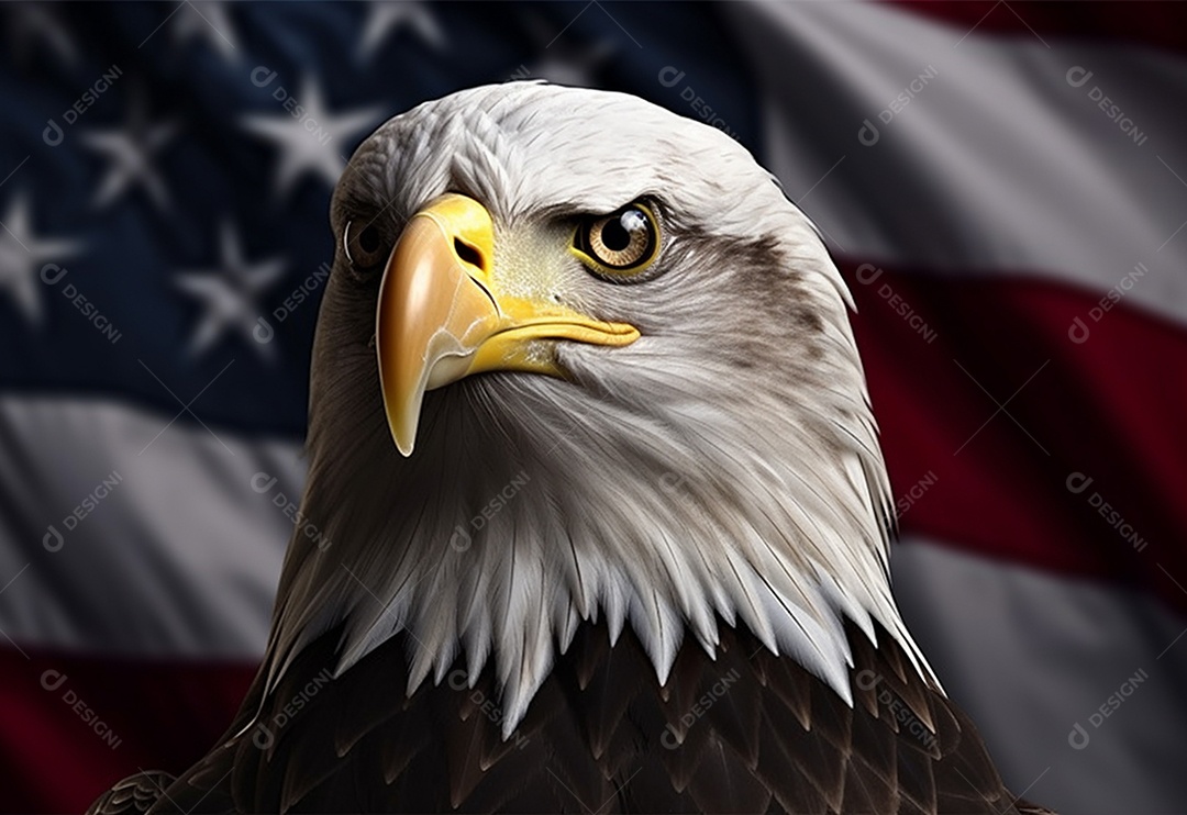 Águia-de-cabeça-branca com fundo de bandeira dos Estados unidos