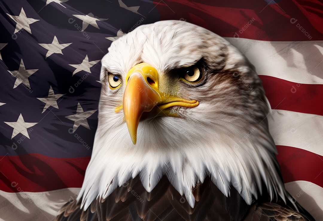 Águia-de-cabeça-branca com fundo de bandeira dos Estados unidos