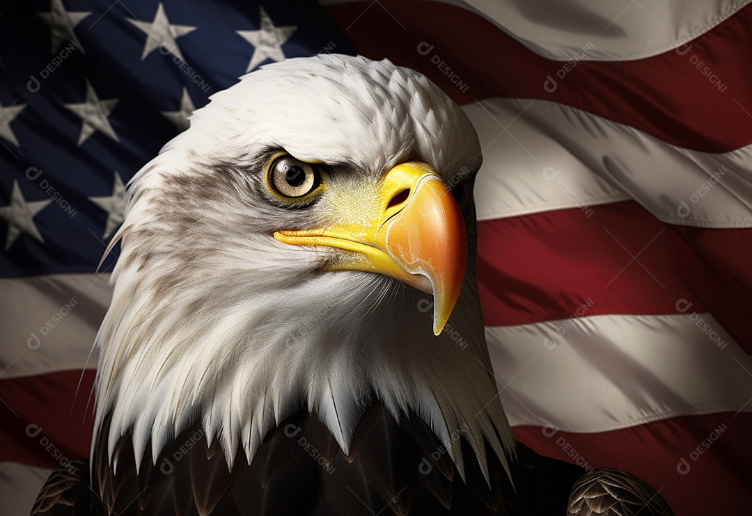 Águia-de-cabeça-branca com fundo de bandeira dos Estados unidos