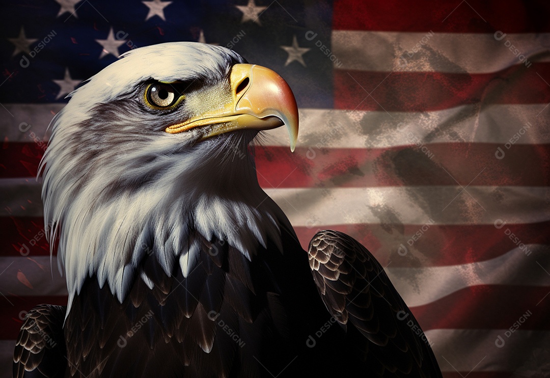 Águia-de-cabeça-branca com fundo de bandeira dos Estados unidos