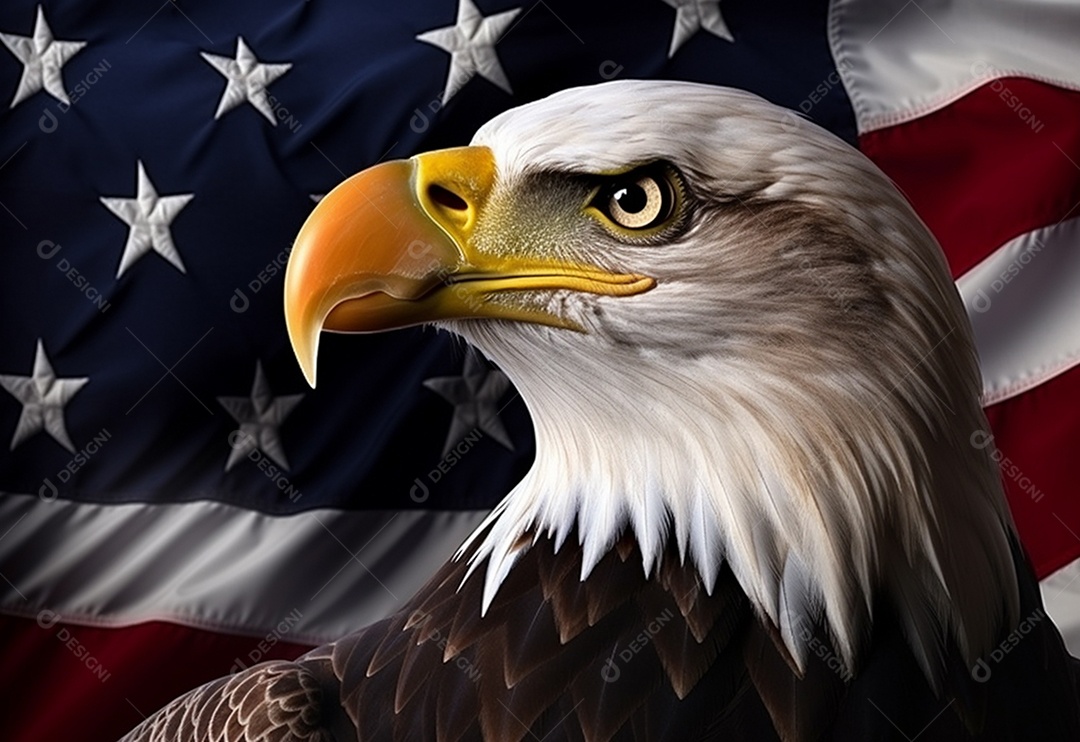 Águia-de-cabeça-branca com fundo de bandeira dos Estados unidos