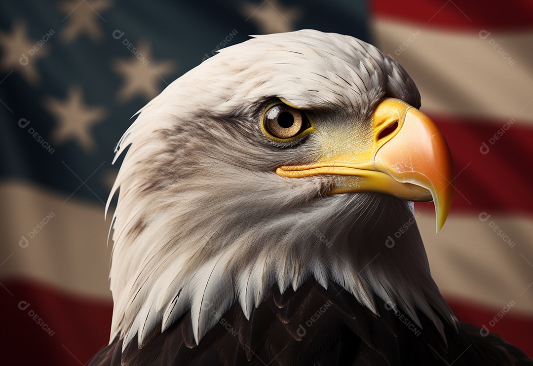 Águia-de-cabeça-branca com fundo de bandeira dos Estados unidos