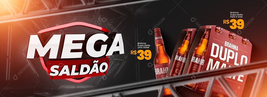 Banner Cervejaria Mega Saldão Pack Brahma Duplo Malte 19,99 Social Media PSD Editável