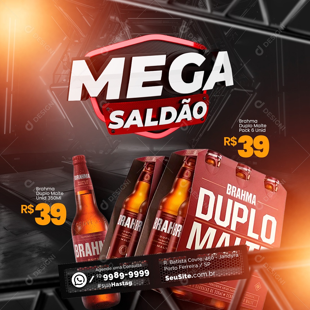 Cervejaria Mega Saldão Pack Brahma Duplo Malte 19,99 Social Media PSD Editável