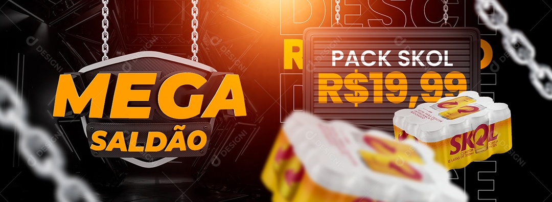 Banner Cervejaria Mega Saldão Pack Skol 19,99 Social Media PSD Editável