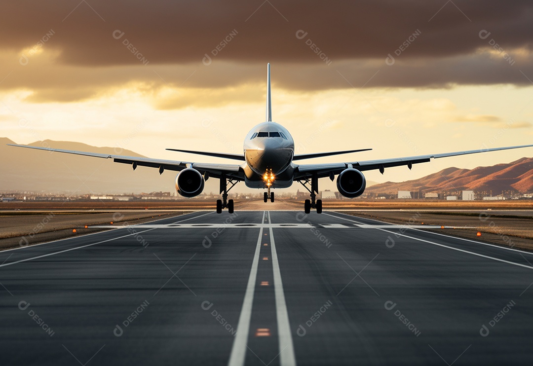 foto um avião pousando na imagem da pista do topo realista