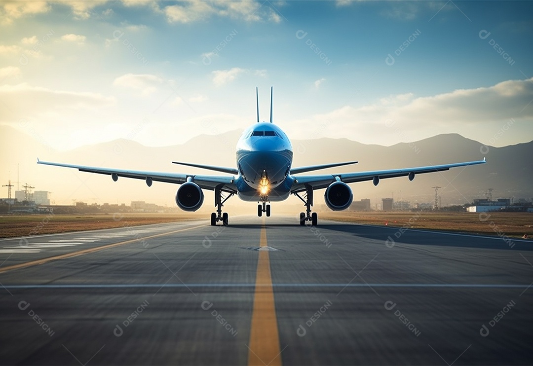 foto um avião pousando na imagem da pista do topo realista