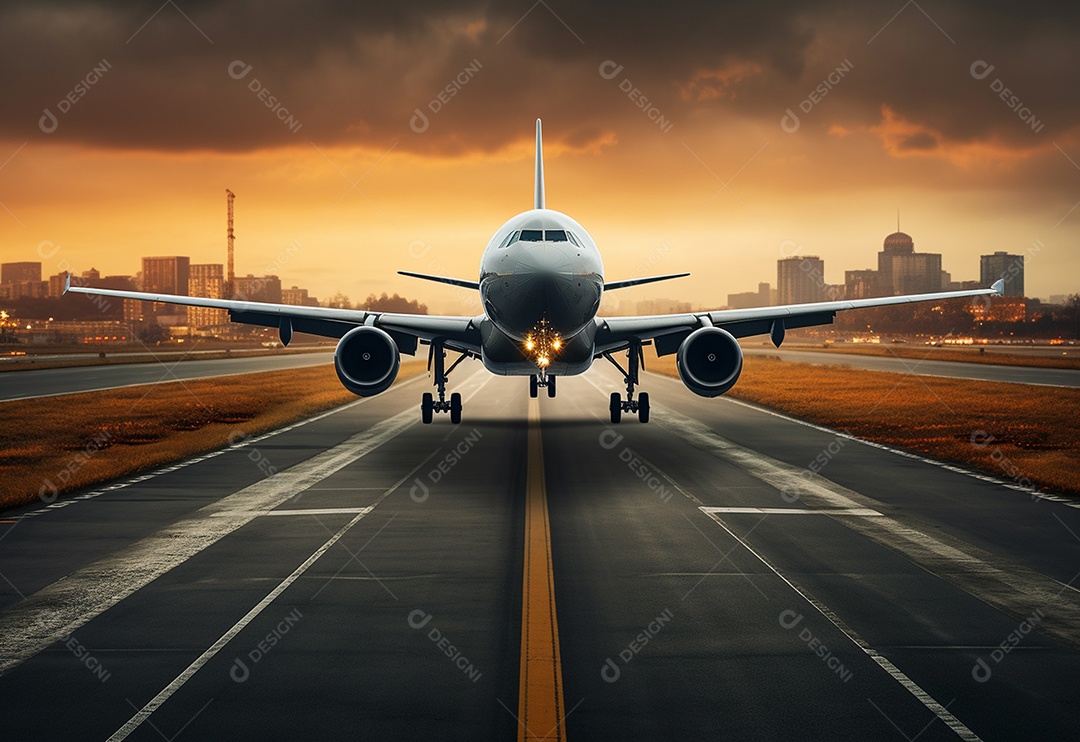 foto um avião pousando na imagem da pista do topo realista