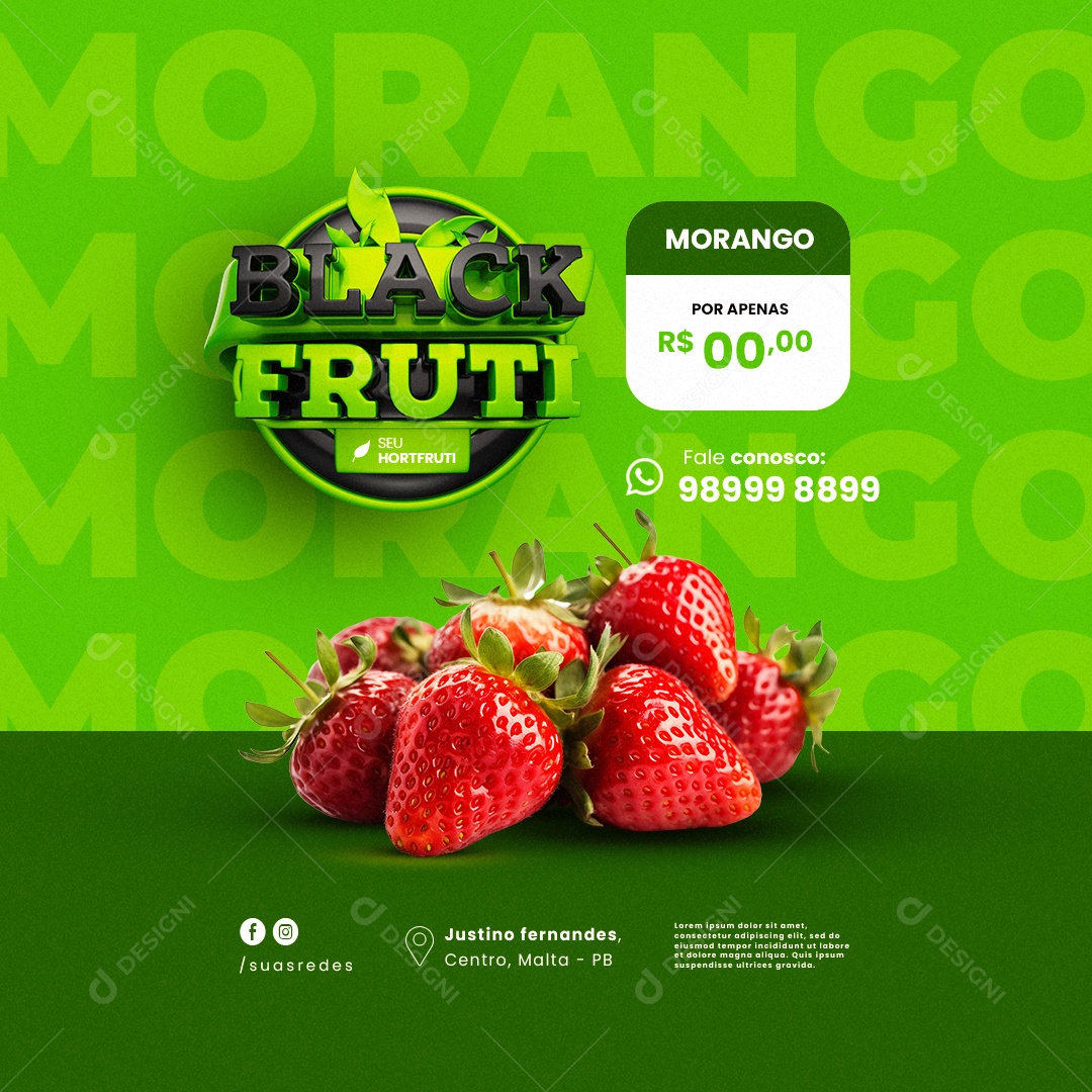 Hortifruti Black Fruti Strawberry Social Media PSD Editable