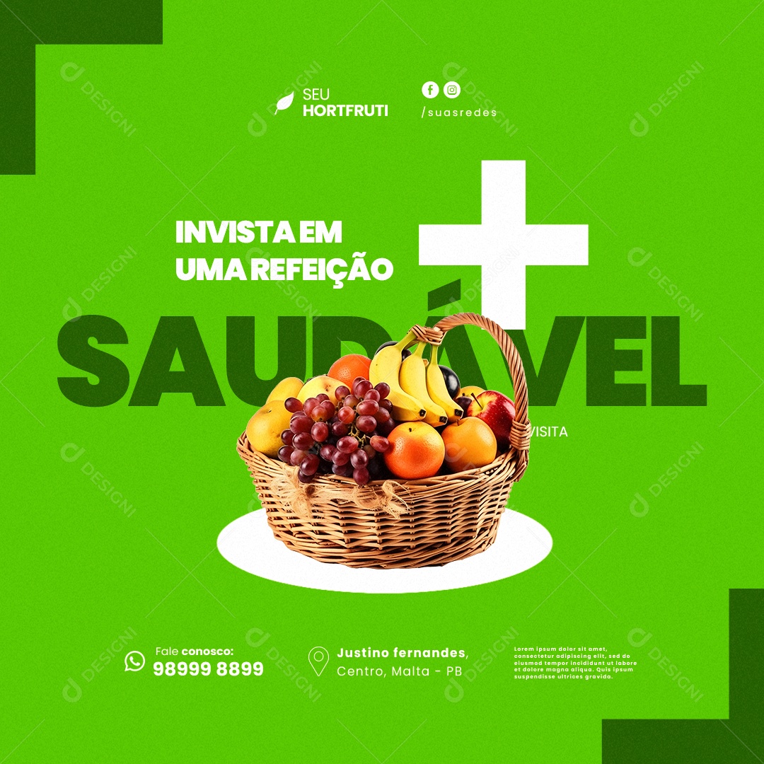 Hortifruti Invista Em Uma Refeição Saudável Social Media PSD Editável