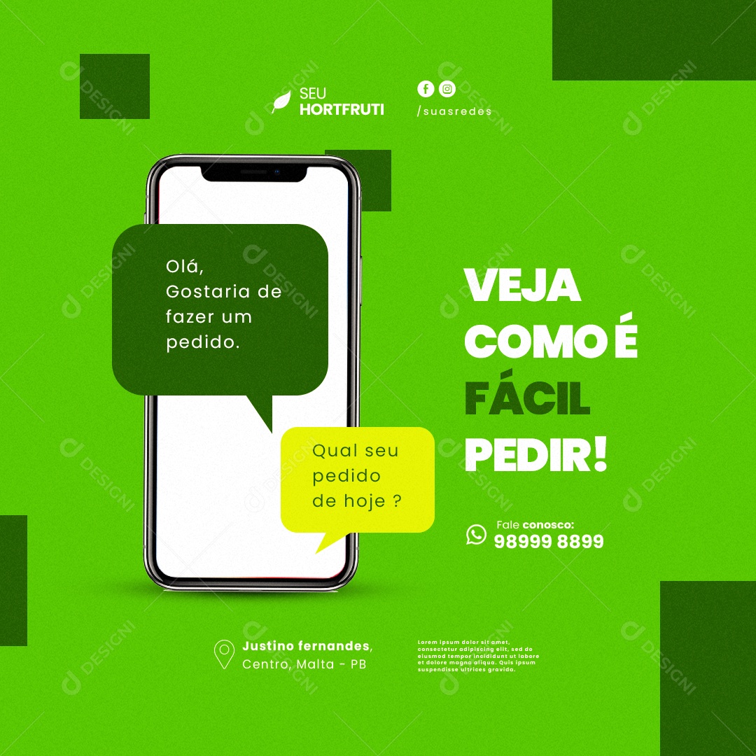 Hortifruti Veja Como é Fácil Pedir Qual Seu Pedido de Hoje Social Media PSD Editável