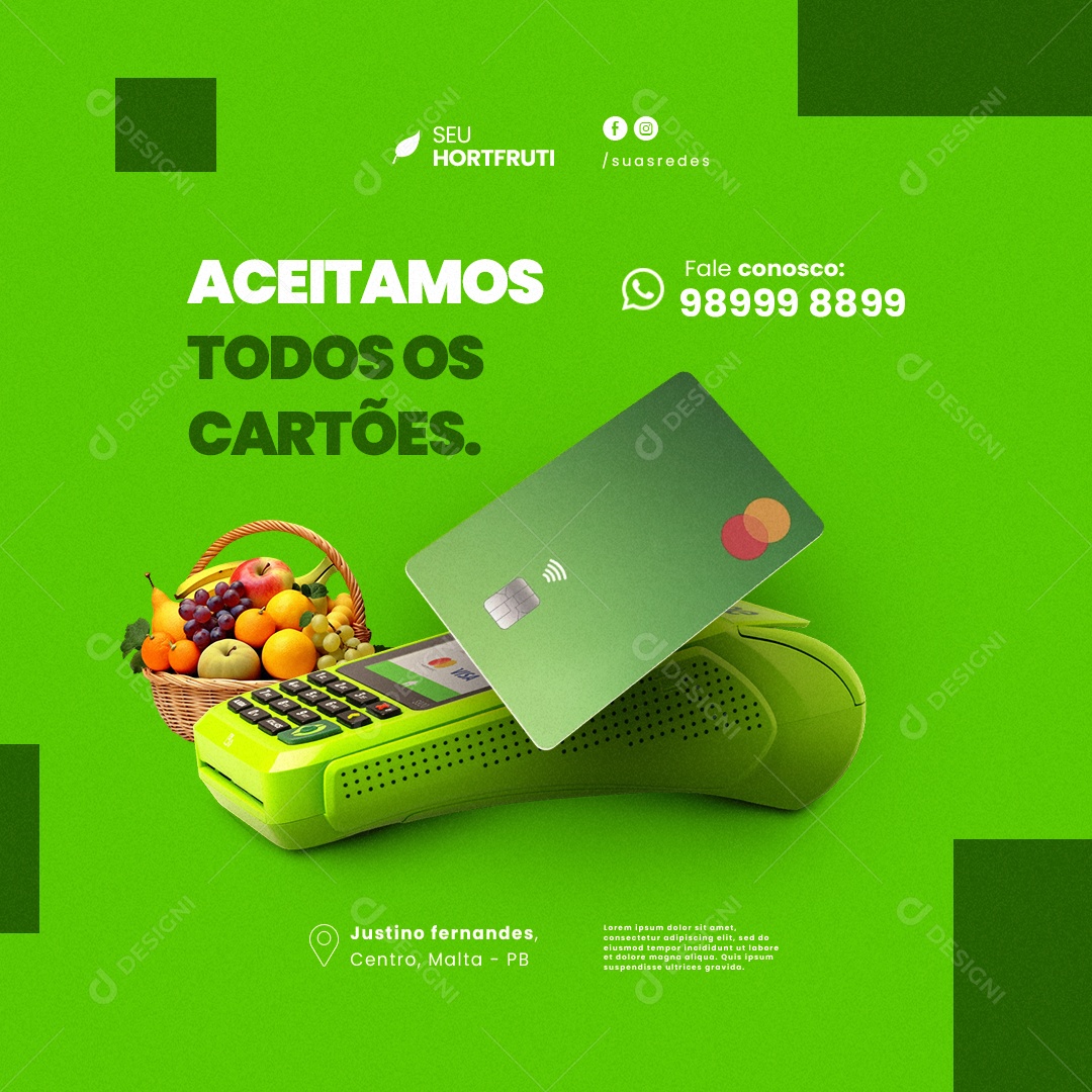 Hortifruti Aceitamos Todos os Cartões Social Media PSD Editável