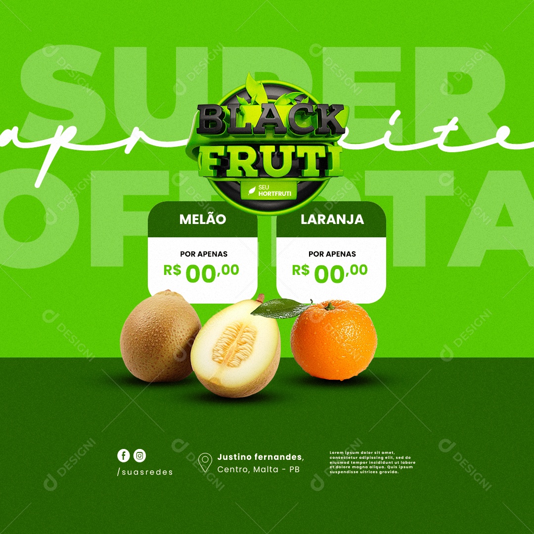 Hortifruti Super Oferta Black Fruti Social Media PSD Editável