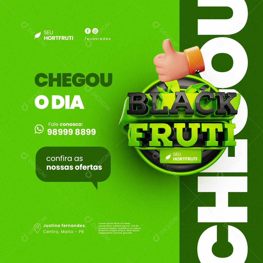 Hortifruti Chegou o Dia Black Fruti Social Media PSD Editável