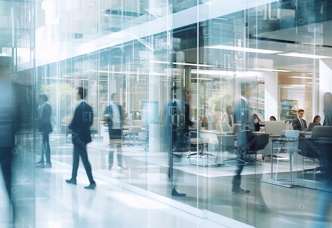 Pessoas de negócios turva no fundo do escritório de vidro branco
