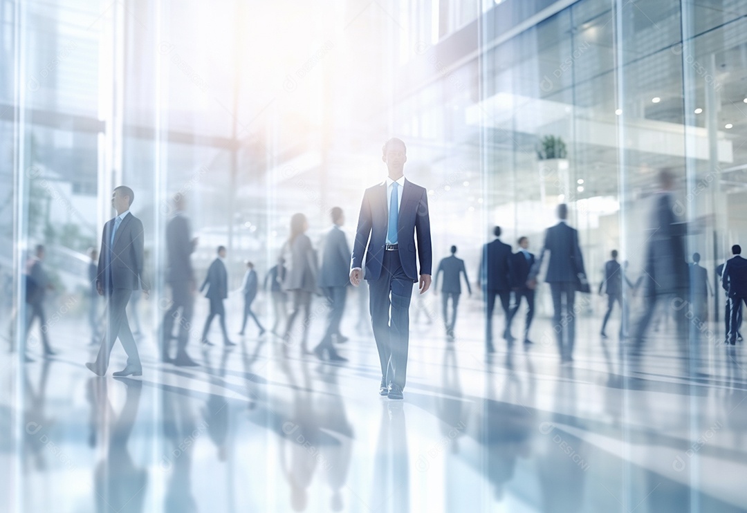 Pessoas de negócios turva no fundo do escritório de vidro branco