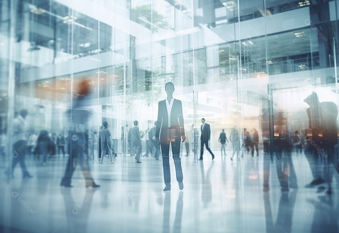 Pessoas de negócios turva no fundo do escritório de vidro branco