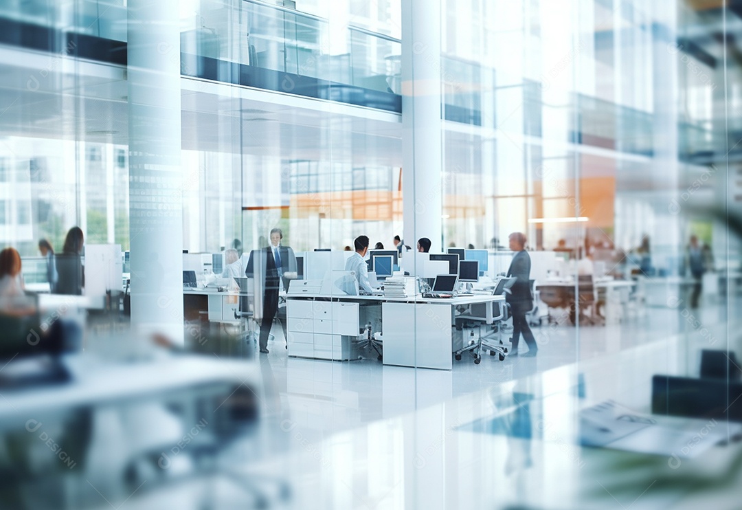 Pessoas de negócios turva no fundo do escritório de vidro branco
