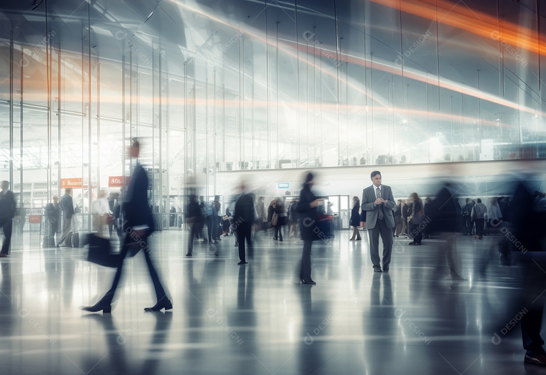 Pessoas de negócios turva no fundo do escritório de vidro branco