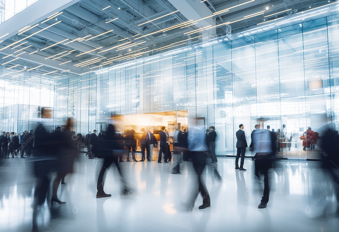 Pessoas de negócios turva no fundo do escritório de vidro branco