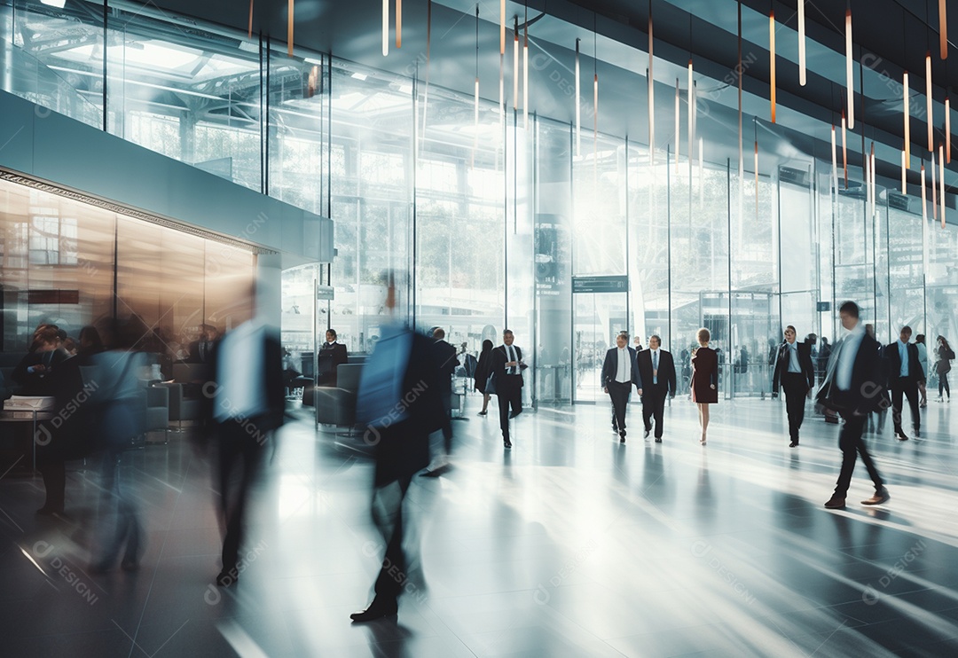 Pessoas de negócios turva no fundo do escritório de vidro branco