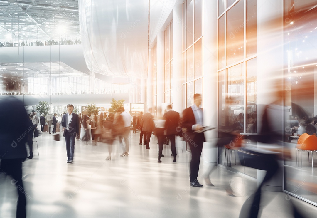 Pessoas de negócios turva no fundo do escritório de vidro branco