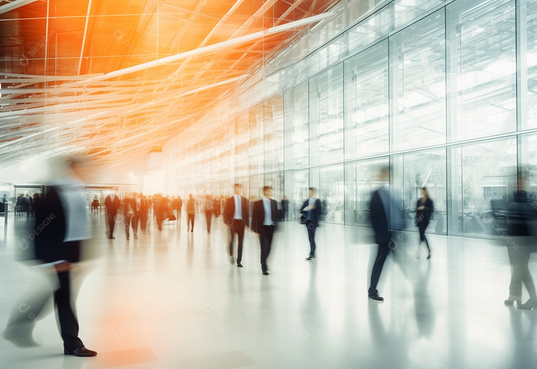 Pessoas de negócios turva no fundo do escritório de vidro branco