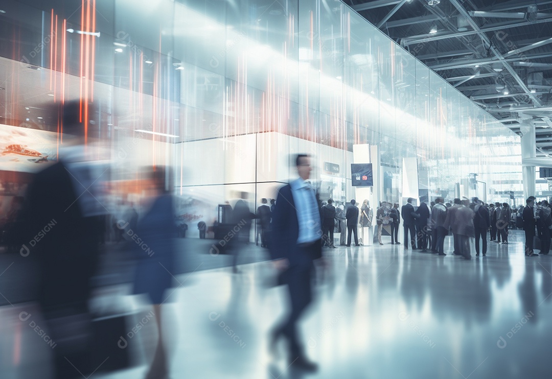 Pessoas de negócios turva no fundo do escritório de vidro branco