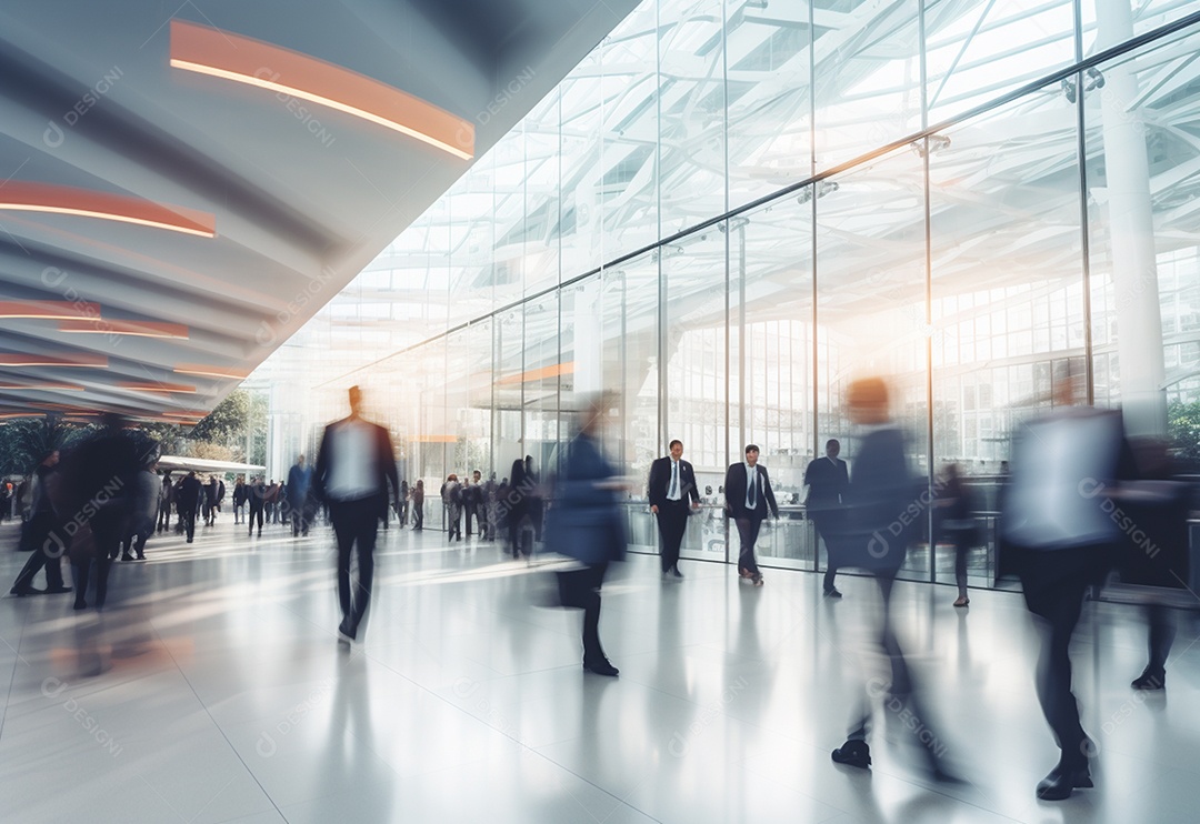 Pessoas de negócios turva no fundo do escritório de vidro branco