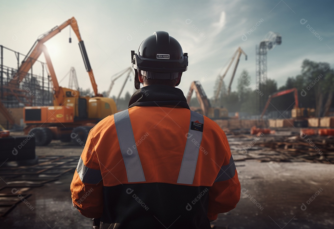 Visão traseira da segurança do canteiro de obras do engenheiro