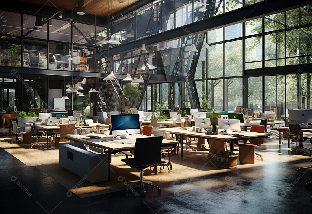 Escritório de espaço de coworking e mesa de compartilhamento em corporativo