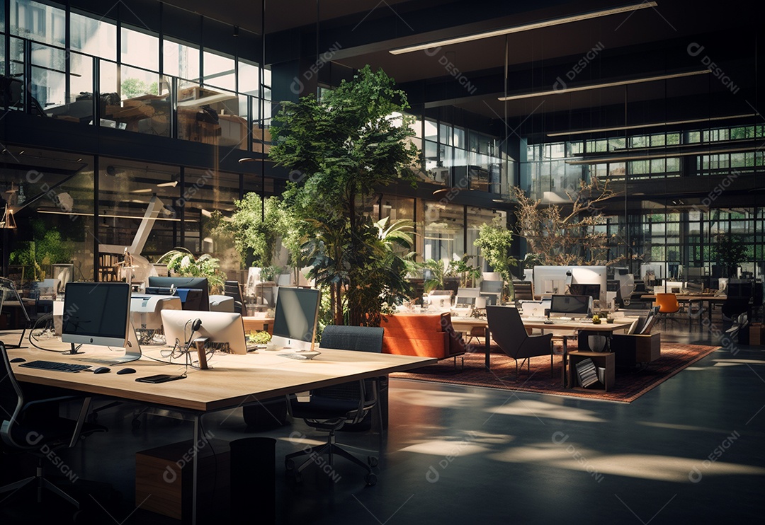 Escritório de espaço de coworking e mesa de compartilhamento em corporativo