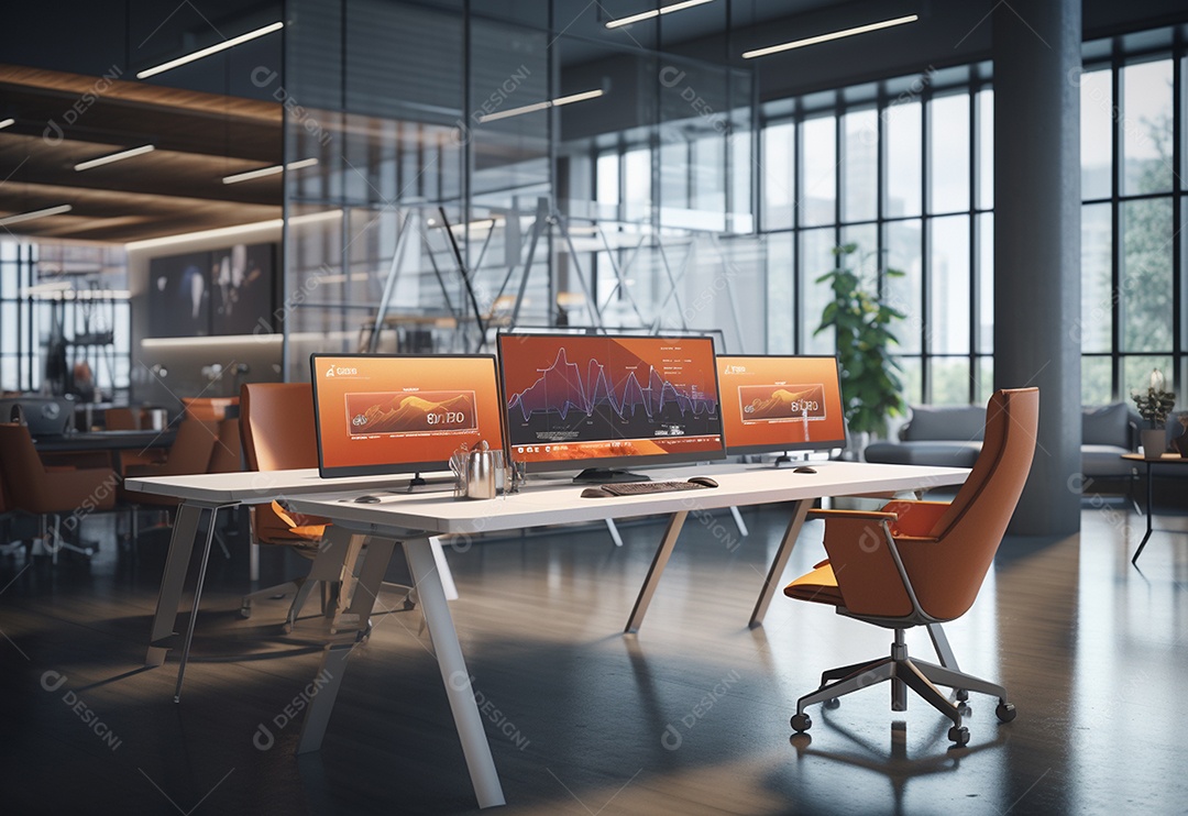 Escritório de espaço de coworking e mesa de compartilhamento em corporativo