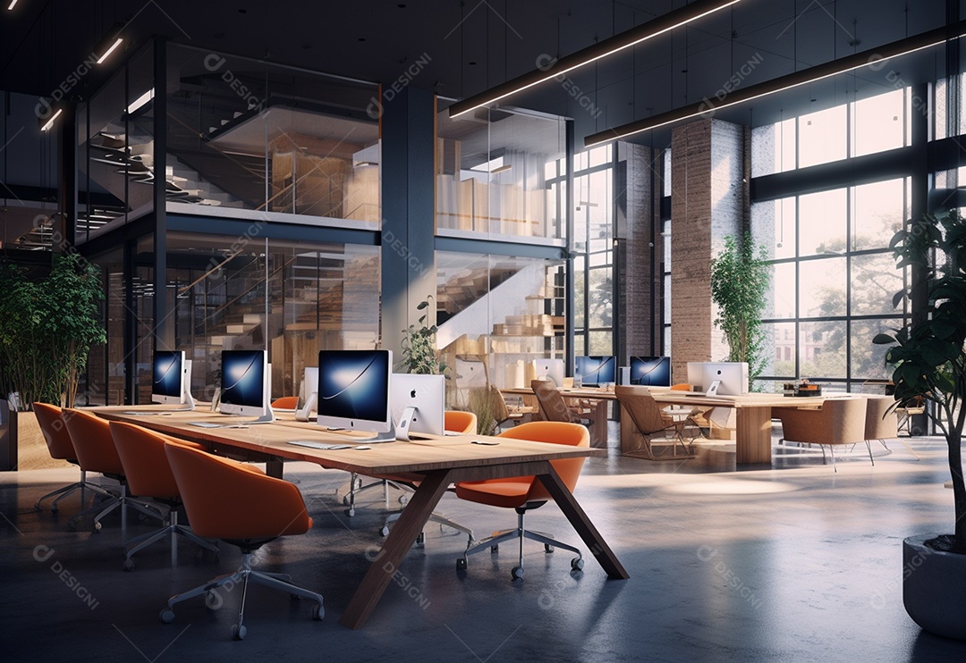 Escritório de espaço de coworking e mesa de compartilhamento em corporativo