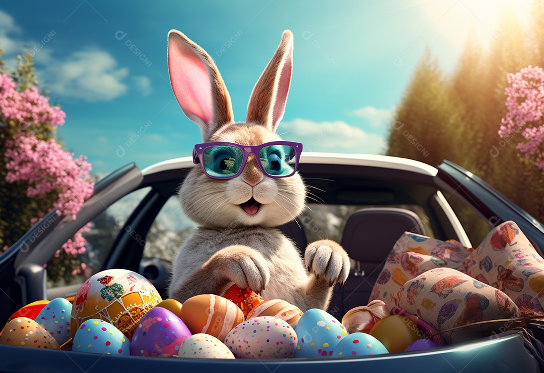 Coelhinho da Páscoa fofo com óculos de sol