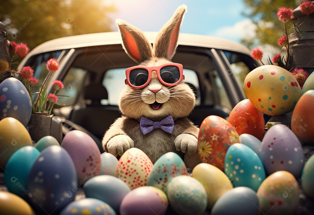 Coelhinho da Páscoa fofo com óculos de sol