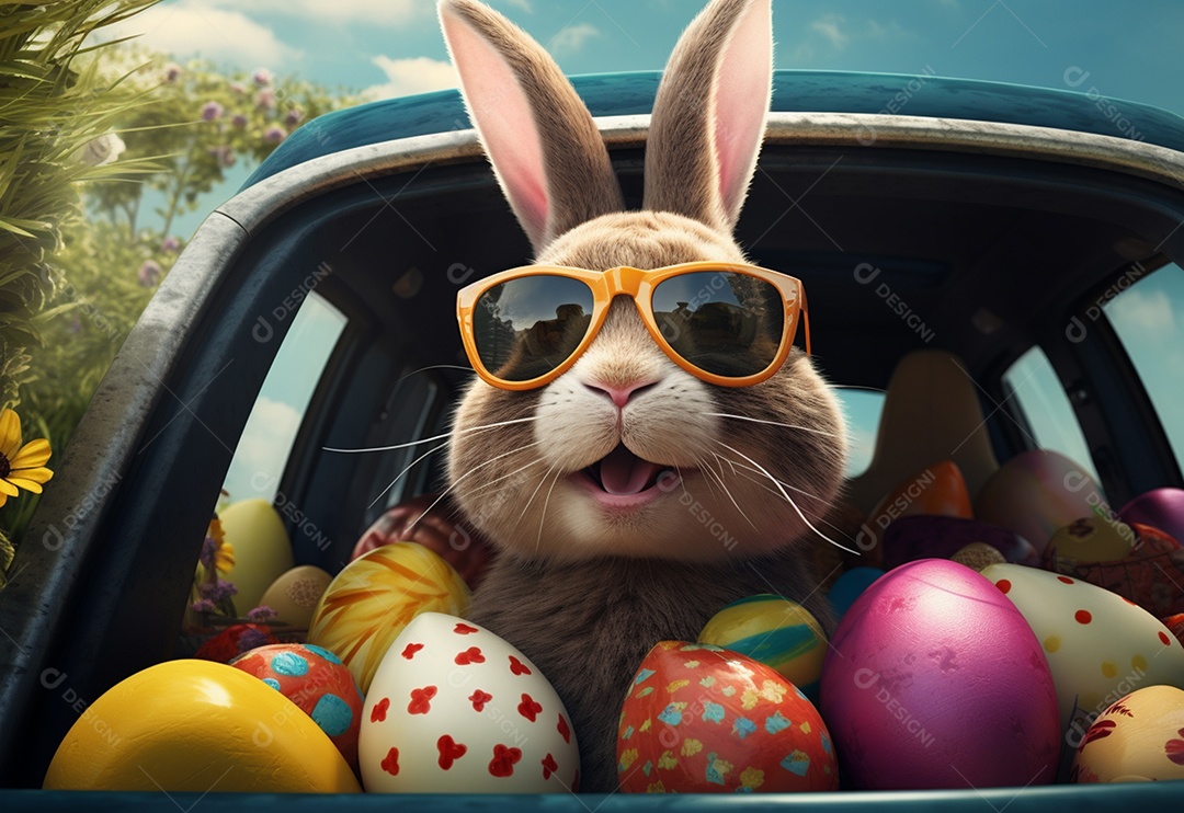 Coelhinho da Páscoa fofo com óculos de sol