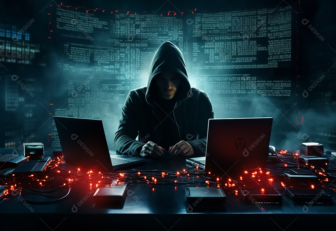 Conceito de segurança cibernética roubo de identidade hacks de banco de dados