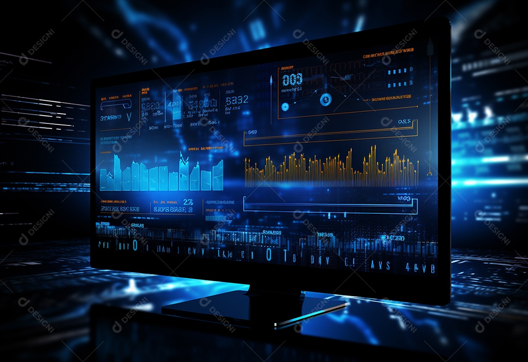 Sinais de tecnologia de dados com fundo azul