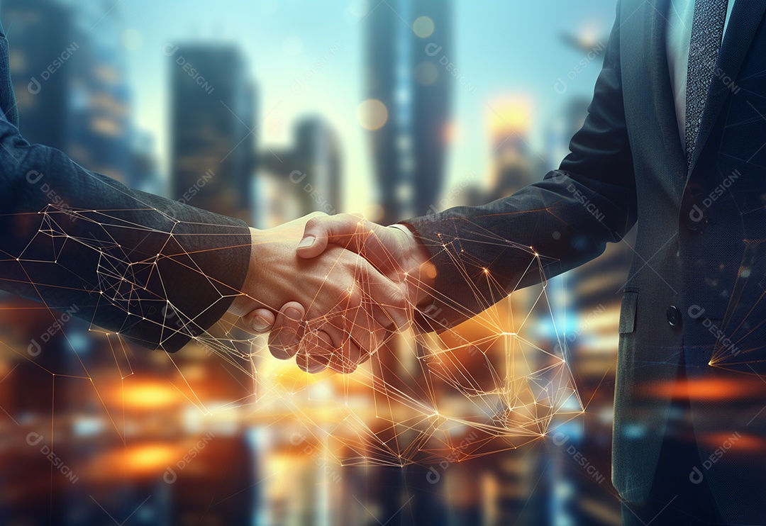 Imagem de dupla exposição da mão do homem de negócios do investidor