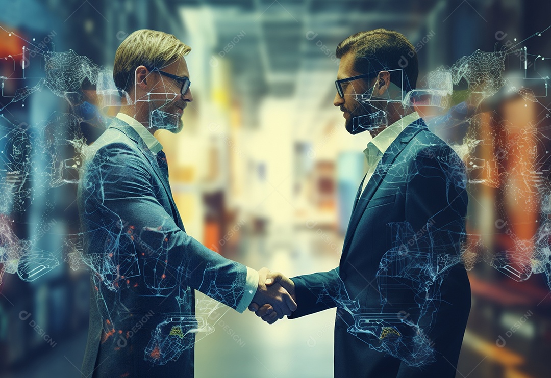 Imagem de dupla exposição da mão do homem de negócios do investidor