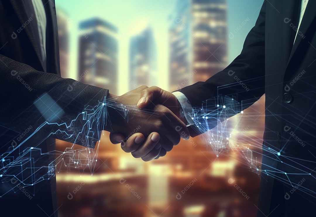 Imagem de dupla exposição da mão do homem de negócios do investidor