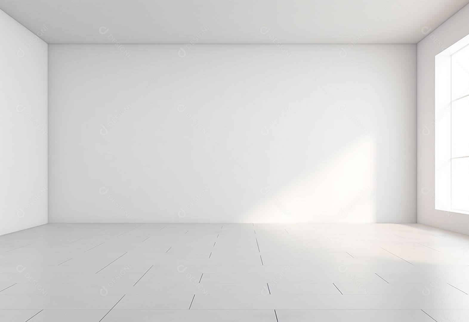 Quarto vazio com sombra e chão de luz branca.