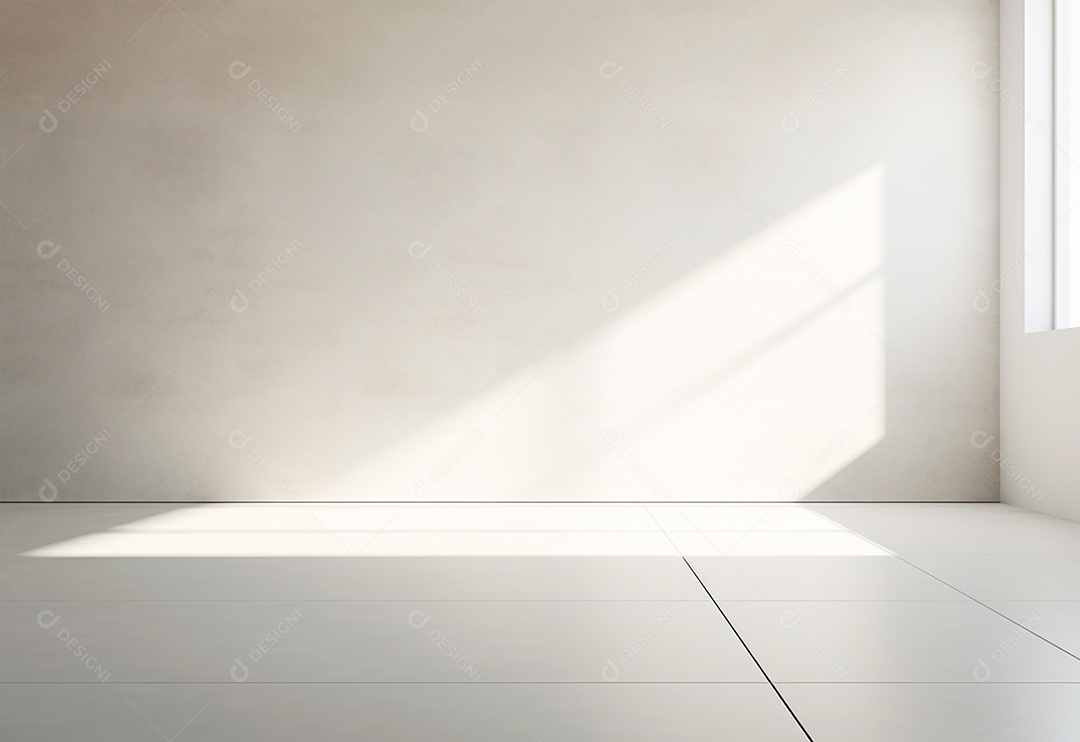 Quarto vazio com sombra e chão de luz branca.