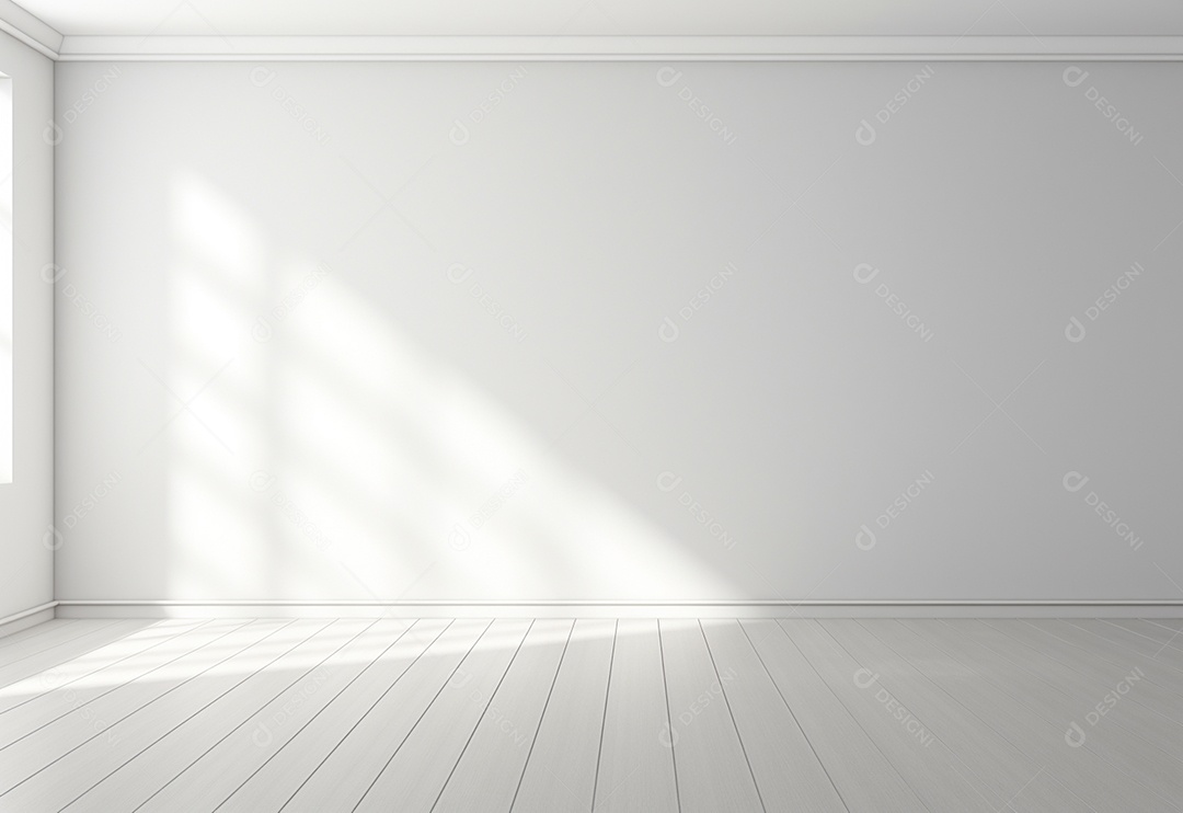 Quarto vazio com sombra e chão de luz branca.
