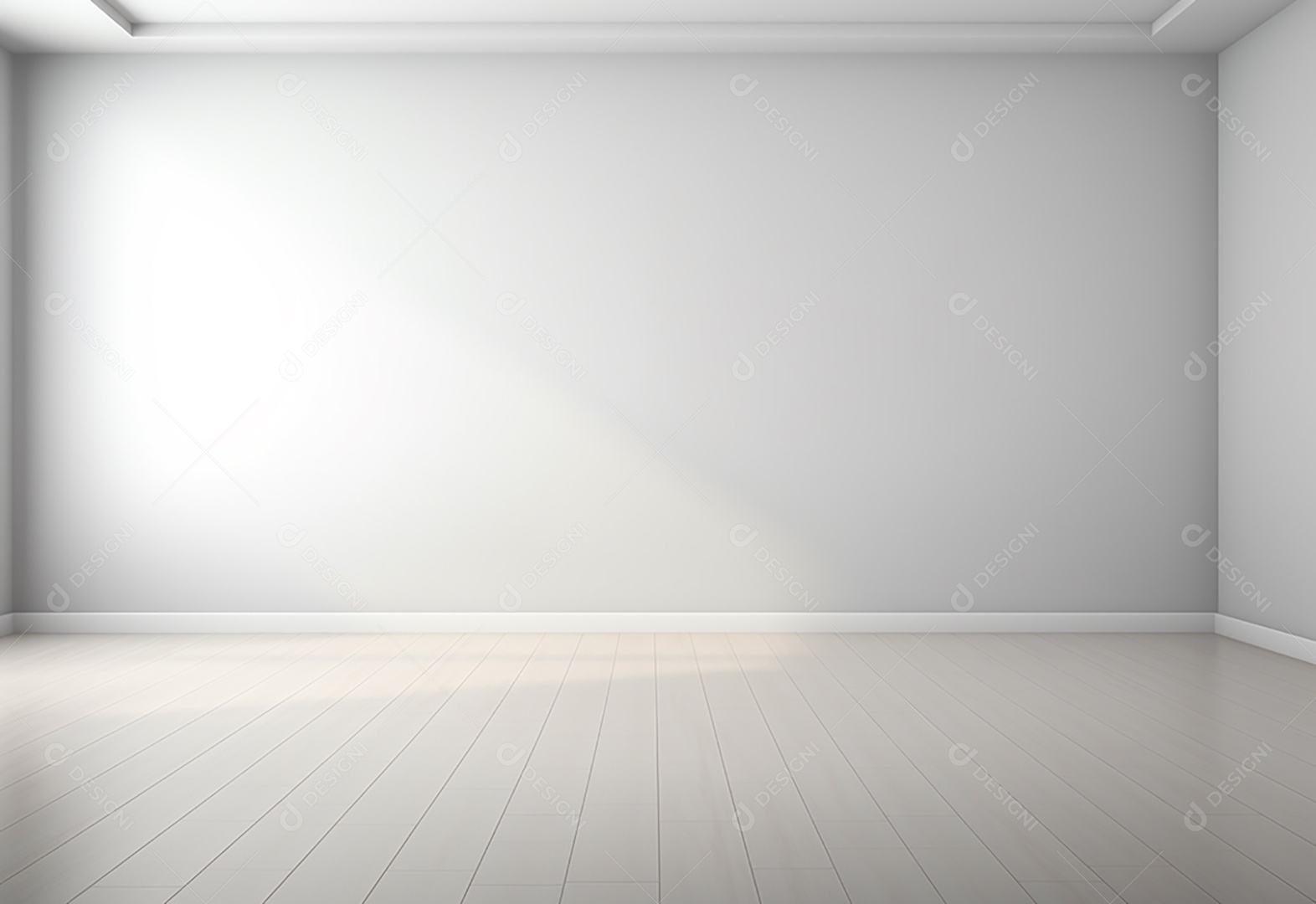 Quarto vazio com sombra e chão de luz branca.